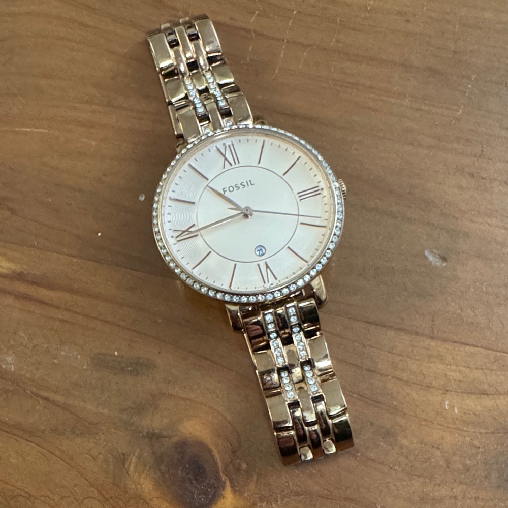 Fossil Rose Gold Tone Crystal-Trim Women's Bracelet Watch